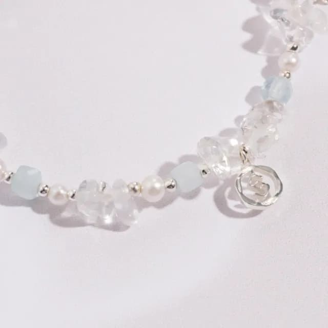 【SPANCONNY 飾品控】海洋聯名 l 海藍寶 白水晶 珍珠 l 天然水晶手鍊(不鏽鋼金屬材質—抗鏽防汗)