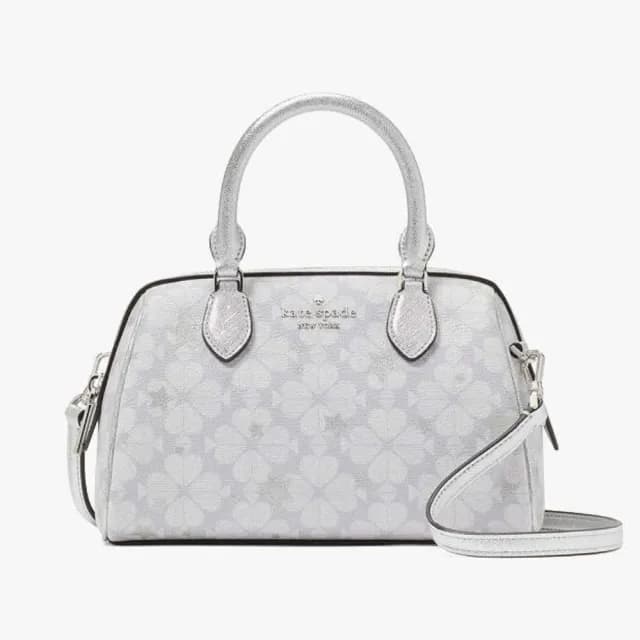 【KATE SPADE】Spade Flower星星花紋波士頓包 淺灰(原廠公司貨)
