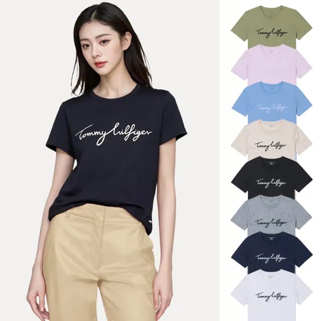 【Tommy Hilfiger】TOMMY 經典刺繡文字Logo圖案短袖T恤 上衣-女-多色組合(百搭舒適/平輸品/短T)