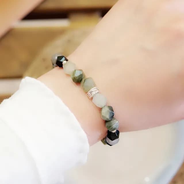 【BLUMA】父親節禮物 綠髮晶 金曜石 拉長石水晶手鏈 冬日慶典純銀手鍊(男女對鏈 情人節禮物 復古個性 純銀
