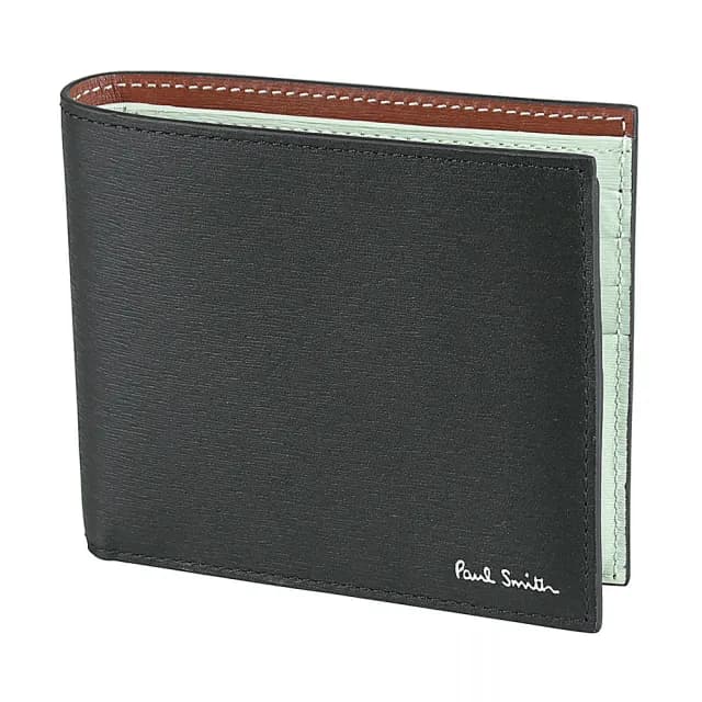 【Paul Smith】PAUL SMITH簽名銀字LOGO牛皮8卡對折短夾(男款/黑x冰綠x深棕)