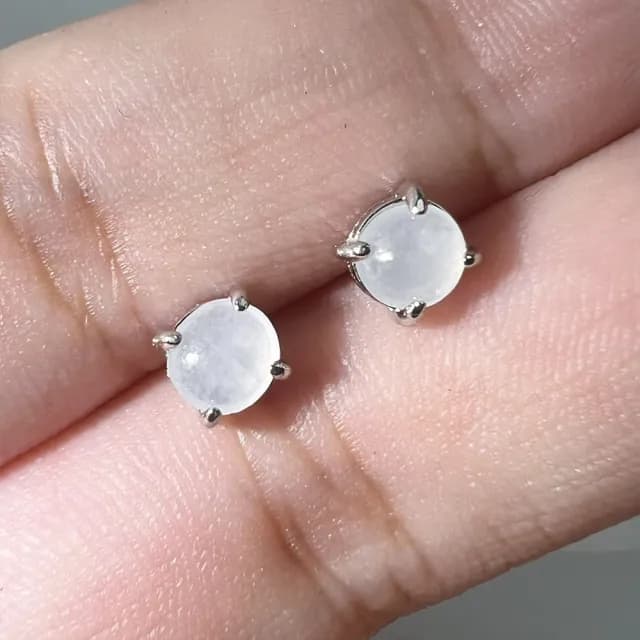【玉我翡翠】翡翠耳飾 白月光耳針 耳釘 925純銀耳飾 緬甸A貨翡翠 M1829*2(精美包裝禮盒出貨/天然A貨翡翠)