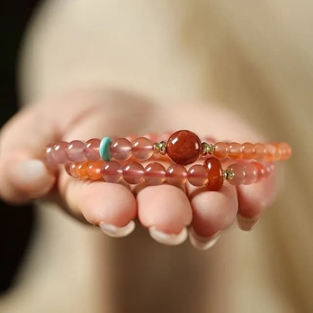【KT DADA】雙11 情人節禮物 七夕 串珠手鍊 冰飄南紅 新中式 轉運手鍊 玉石手鍊 瑪瑙手鍊 柿子紅 雙圈手串 
