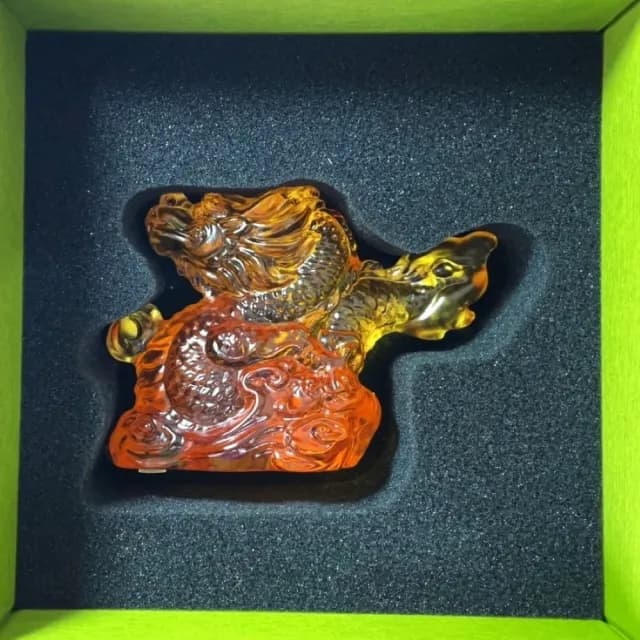【琉璃工房】祥龍握珠 加 底座9*9*2.5cm 黑  入厝禮(入厝禮/玻璃/結婚禮物/藝術品/開業/退休/感謝等)