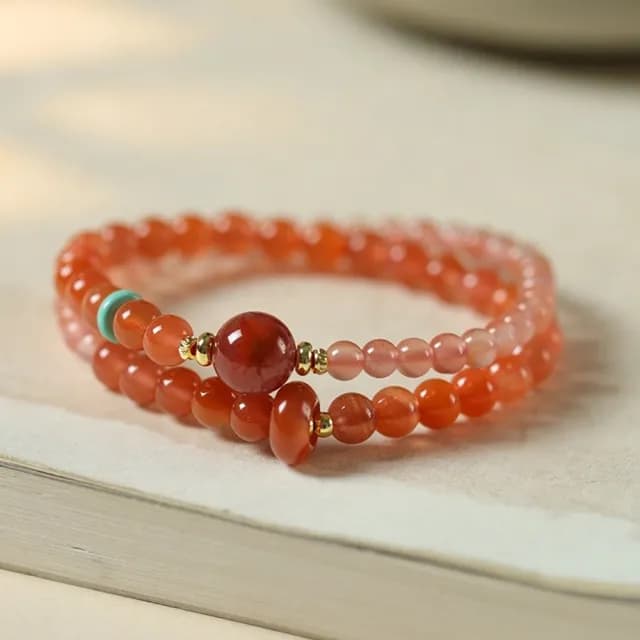【MoonDy】雙11 情人節禮物 七夕 飾品 手鍊 手串 串珠手鍊 冰飄南紅 轉運手鍊 玉石手鍊 瑪瑙手鍊 柿子紅 雙