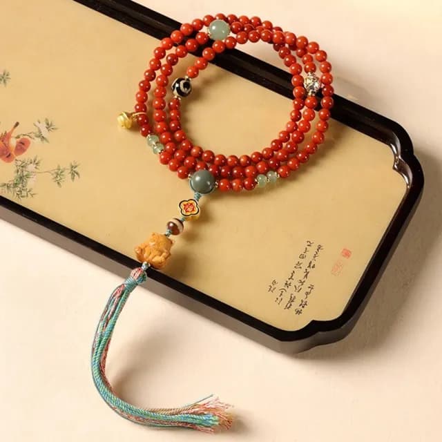 【MoonDy】飾品 項鍊 手串 手鍊 南紅瑪瑙項鍊 108顆佛珠 檀香手串 毛衣鏈 瑪瑙手串 新中式 開運項鍊
