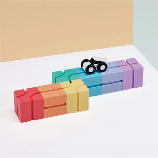 【Qbi 塊樂方程式】幼幼繽紛學習組(寶寶玩具/生日禮物/兒童節/磁力片/玩具車/益智玩具/軌道玩具/彩虹積木21