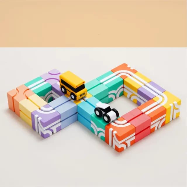 【Qbi 塊樂方程式】幼幼繽紛學習組(寶寶玩具/生日禮物/兒童節/磁力片/玩具車/益智玩具/軌道玩具/彩虹積木21