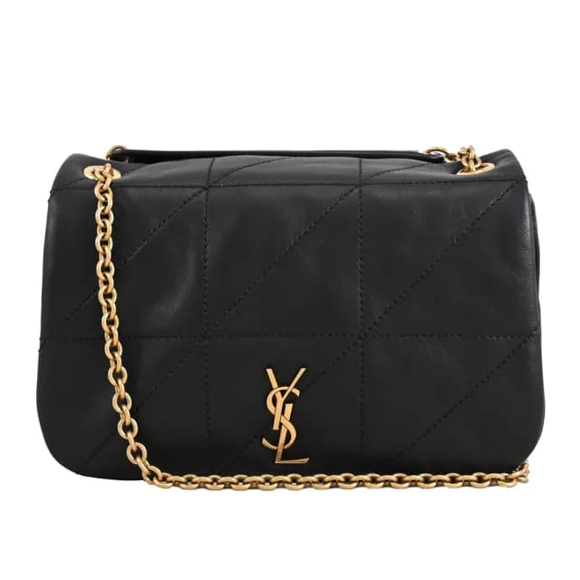 【YSL】JAMIE 4.3 金屬LOGO小羊皮迷你翻蓋肩斜三用鍊包(黑)
