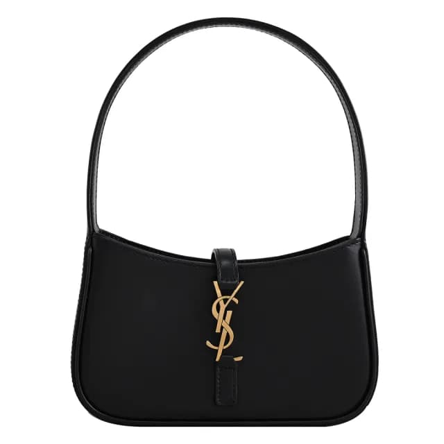 【YSL】簡約金屬LOGO勾釦牛皮迷淑女包單肩包手提包(黑)