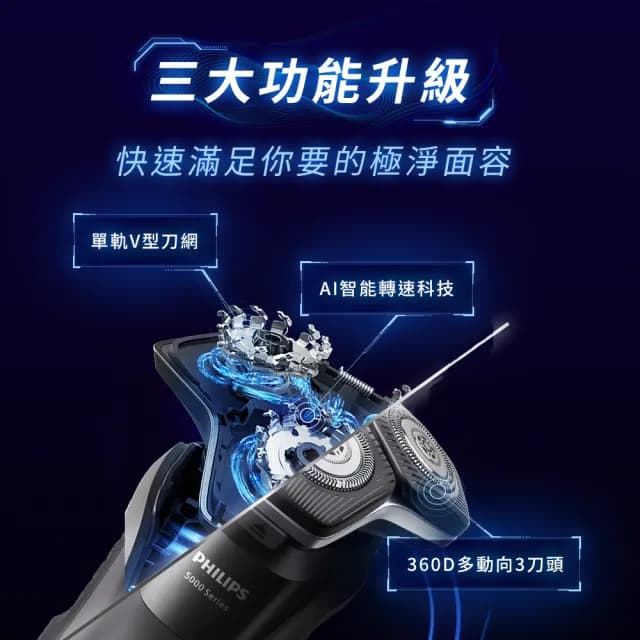 【Philips 飛利浦】官方直營 全新AI 5系列電動刮鬍刀/電鬍刀 S5880/20