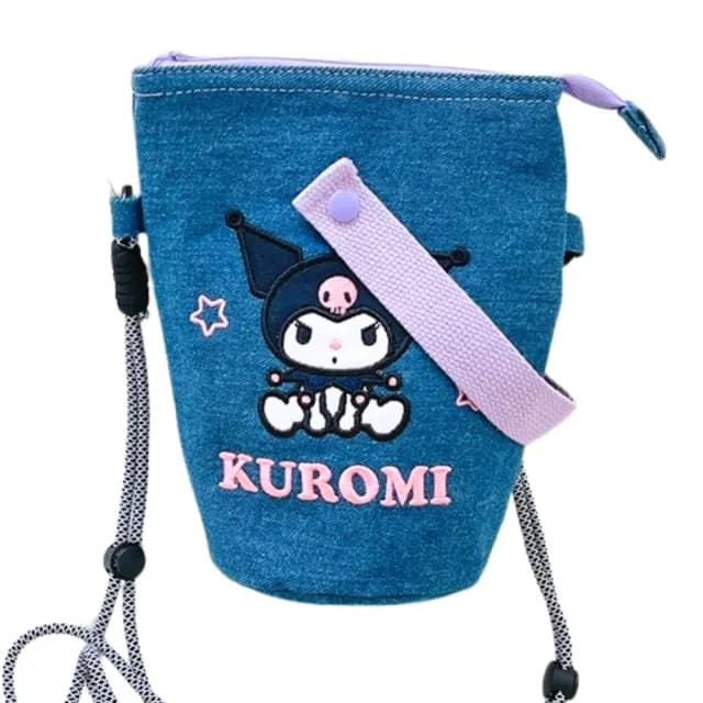 【SANRIO 三麗鷗】新款丹寧拉鍊手機包美樂蒂酷洛米大耳狗HELLO KITTY凱蒂旅行隨身包(生日禮物女兒女友禮物)
