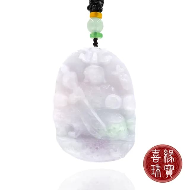 【喜緣玉品】天然春帶彩翡翠三太子哪吒玉珮(直)