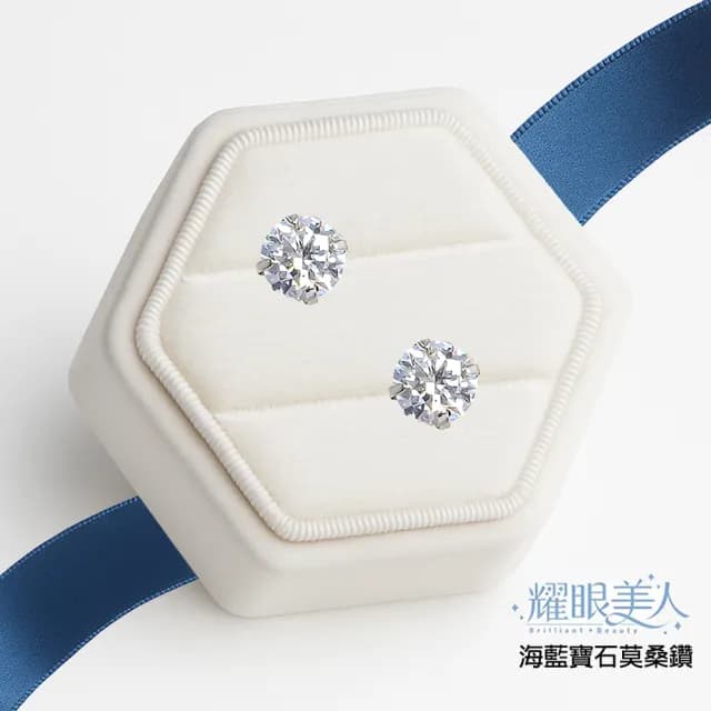 【耀眼美人】超閃耀一克拉海藍寶石莫桑鑽耳環鈦閃耀/鈦鋼耳環後鎖式(八心八箭/莫桑鑽耳環/爸氣購物節)