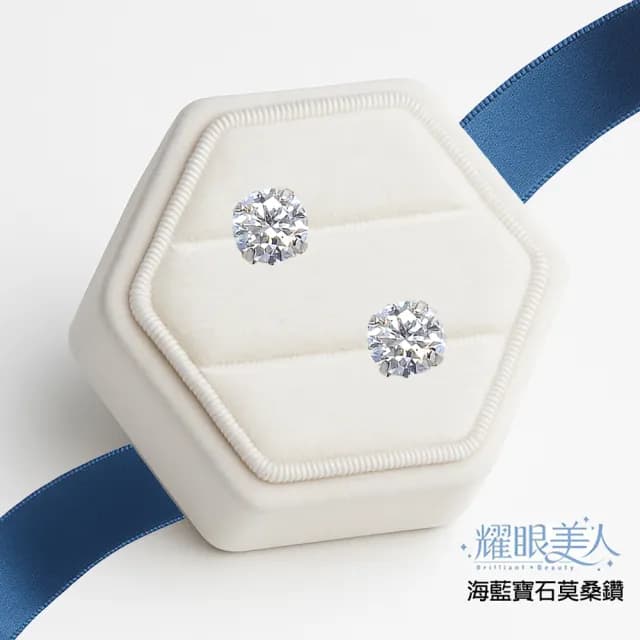 【耀眼美人】超閃耀一克拉海藍寶石莫桑鑽耳環鈦閃耀/鈦鋼耳環後鎖式(八心八箭/莫桑鑽耳環/99購物節)
