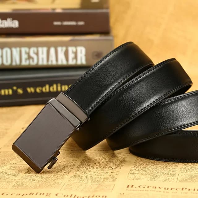 【YUNMI】雙11 真皮商務男士自動扣皮帶 時尚休閒腰帶 合金扣頭 寬3.5CM 可調節長度(生日禮物)