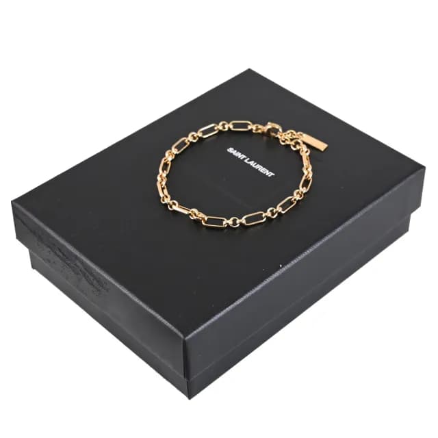 【YSL】簡約LOGO吊飾鏈條造型可調式手鍊(金)