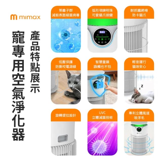 【mimax 米覓】智慧數顯寵專用空氣淨化器 5S(淨化器 清淨機 五重淨化 吸毛 除臭 除敏 智能APP)