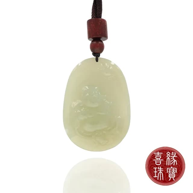 【喜緣玉品】天然和田玉葫蘆彌勒佛玉珮(直)
