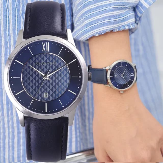 【Relax Time】經典學院風 格紋手錶 女錶-藍/36mm 禮物 送禮 推薦(RT-118-2L)
