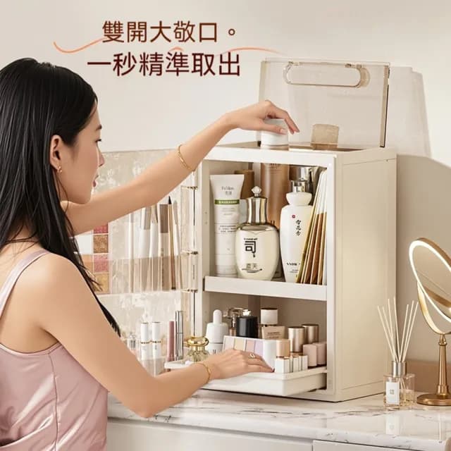 【懶人聯盟】化妝品收納盒 折疊收納櫃 保養品收納架 化妝箱 化妝櫃 收納箱(豪華款 大容量收納 預購15天)