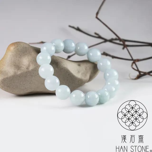 【漢石齋】情人節禮物 天然翡翠A貨 手珠手串 淺藍水種飄花(11.5-12mm/16pcs)