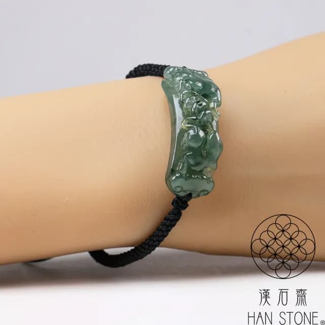 【漢石齋】情人節禮物 天然翡翠A貨 金錢鼠玉珮手繩 冰種飄花(37*12*9mm)