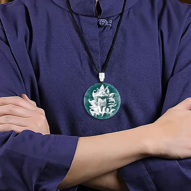 【Penny珮妮】A貨翡翠藍水九尾狐影雕吊墜項鍊(母親節 父親節 送男友 交換禮物 生日 情人節 尾牙 新年 結婚)