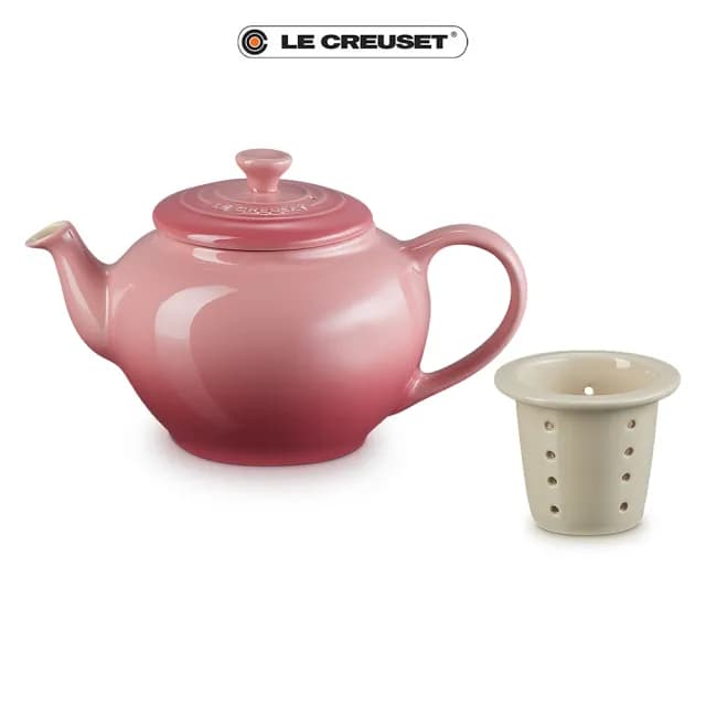 【Le Creuset】瓷器茶具組-1壺2杯(薔薇粉)
