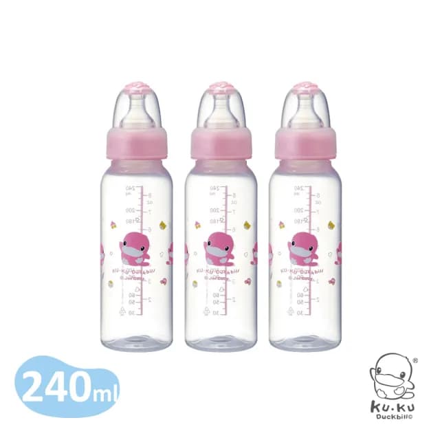 【KU.KU. 酷咕鴨】晶鑽PP標準奶瓶240ml三入組(藍/粉)