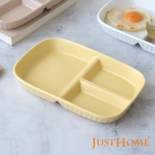 【Just Home】純色陶瓷9.5吋長方盤2件組-2種組合可選(211餐盤 分隔盤 健康分隔盤 瘦身餐盤 減脂餐盤)