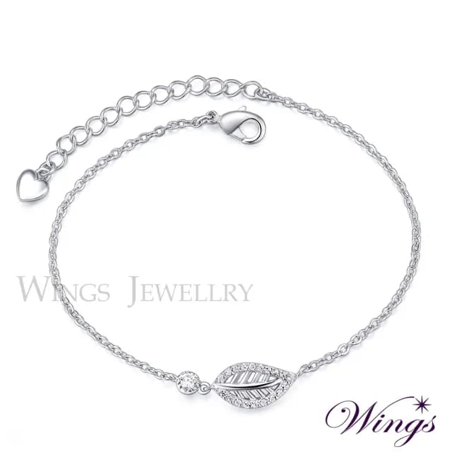 【WINGS】精鍍白K金手鍊《幸福相逢》｜擬真鑽・葉子造型・輕奢優雅(送禮 女生禮物 情人 七夕 生日)