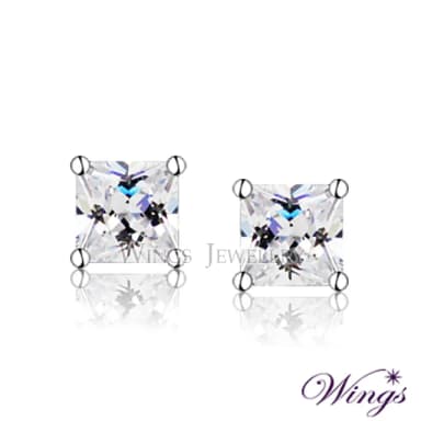 【WINGS】一克拉方鑽耳環｜閃耀擬真鑽・精緻百搭款(送禮 禮物 禮盒 輕奢 質感 七夕)