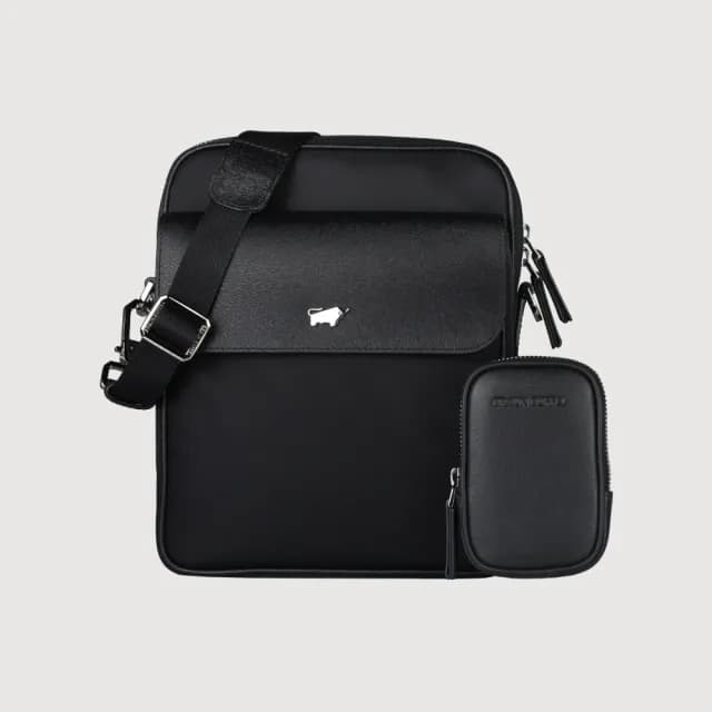 【BRAUN BUFFEL 德國小金牛】台灣總代理 諾曼德 直式斜背包-黑色(88父親節禮物 男包皮夾/BF563-17-BK)
