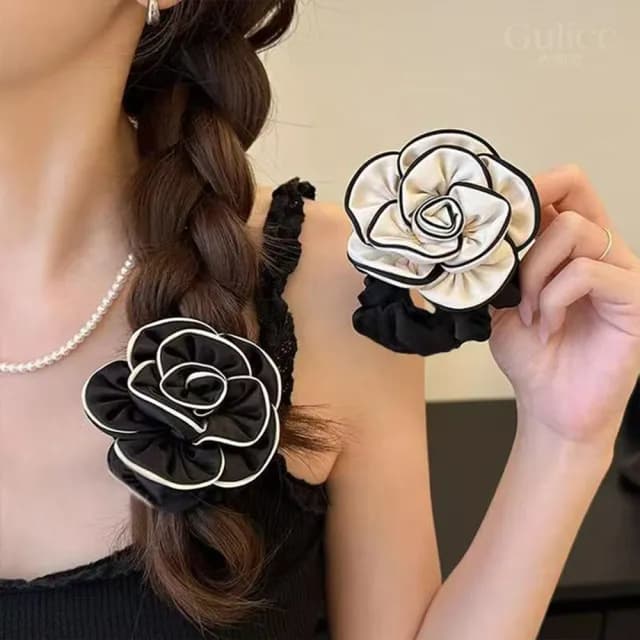 【Gulicc】法式小香風 時尚山茶花 髮圈(雙11 聖誕節 生日 髮飾 頭飾 鯊魚夾 抓夾 禮物)