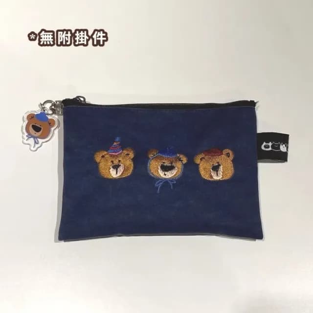 【可愛小包】雙11 三隻小熊刺繡零錢包(信用卡夾 卡包 收納包 手拿包 多功能 帆布 卡夾)