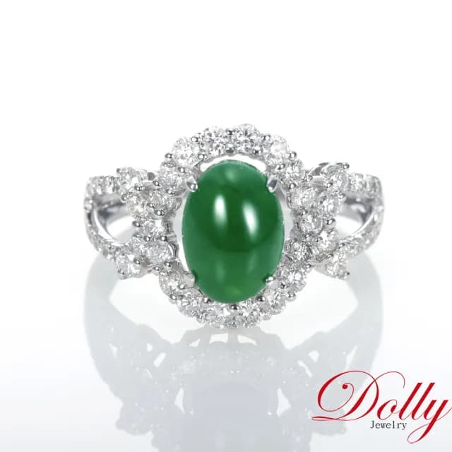 【DOLLY】買一送一 18K金 緬甸高冰種老坑綠A貨翡翠鑽石戒指-003(現貨 母親節 長輩送禮首選)