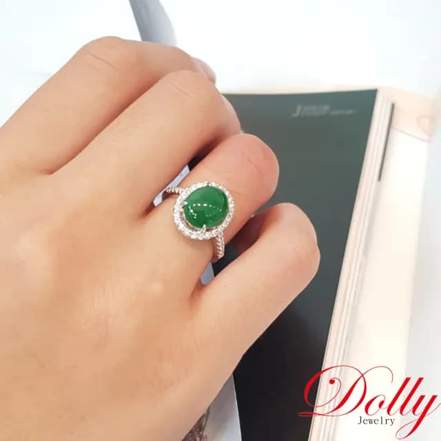 【DOLLY】買一送一 14K金 緬甸冰種正綠翡翠鑽石戒指-002(母親節 長輩送禮首選)