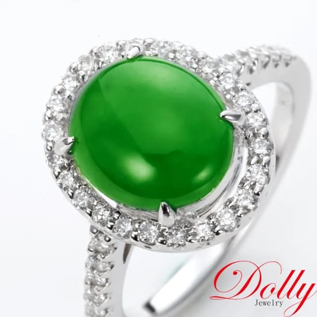 【DOLLY】買一送一 14K金 緬甸冰種正綠翡翠鑽石戒指-002(母親節 長輩送禮首選)