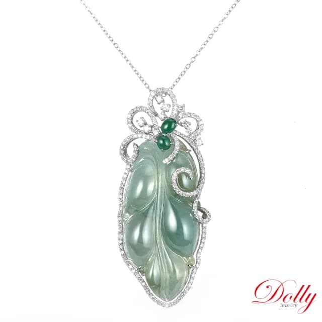 【DOLLY】買一送一 14K金 緬甸冰種起螢光翡翠鑽石項鍊(現貨 母親節 長輩送禮首選)