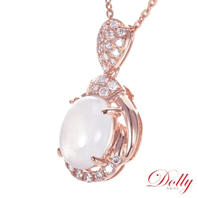 【DOLLY】14K金 緬甸冰種A貨白翡玫瑰金鑽石項鍊-008(母親節 長輩送禮首選)