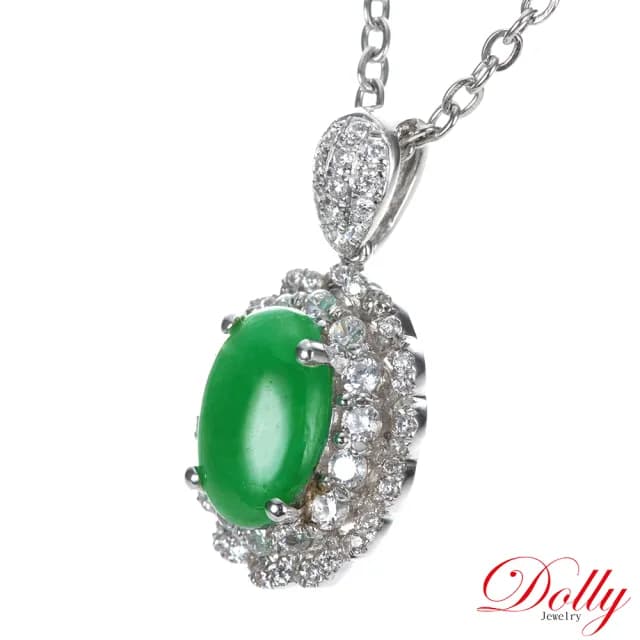 【DOLLY】18K金 緬甸冰種老坑綠A貨翡翠鑽石項鍊-002(母親節 長輩送禮 交換禮物首選)