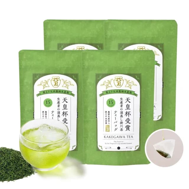 【美康櫻森】日本進口 靜岡掛川煎茶 綠茶包4包組 三角立體綠茶包3g*15入(嚴選上等茶 深蒸煎茶)