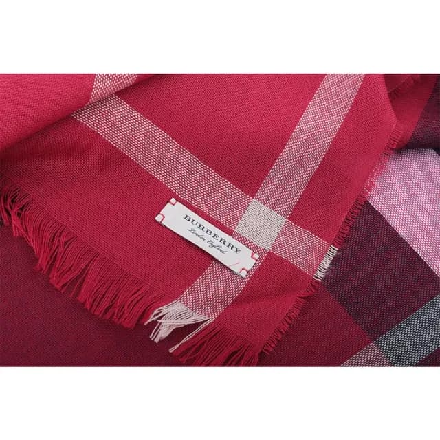【BURBERRY 巴寶莉】輕盈格紋羊毛喀什米爾圍巾_薄款(紅色)