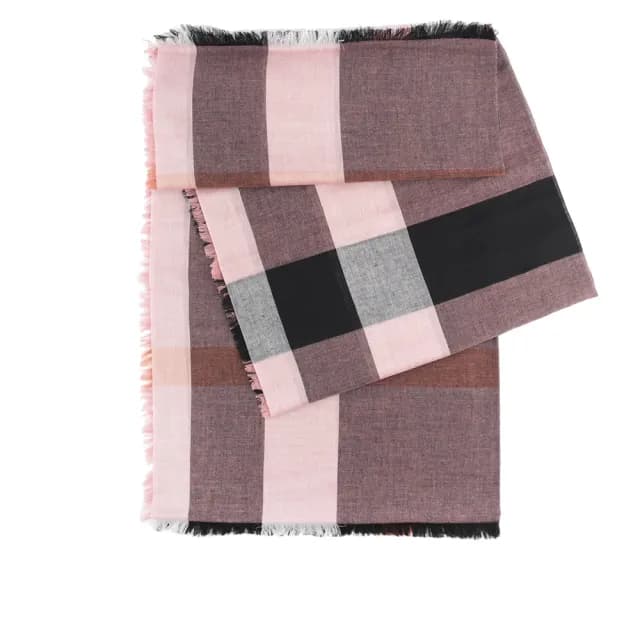 【BURBERRY 巴寶莉】經典格紋莫代爾羊毛圍巾_薄款(乾枯玫瑰色)