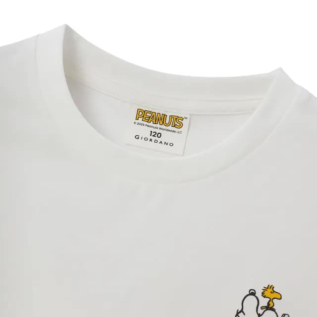 【GIORDANO 佐丹奴】童裝印花短袖上衣 史努比SNOOPY聯名系列(02 皎白)