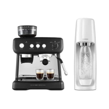 【Sunbeam】半自動經典義式濃縮咖啡機-碳鋼黑(EM5300082BK)+【Sodastream】時尚風自動扣瓶氣泡水機Spirit