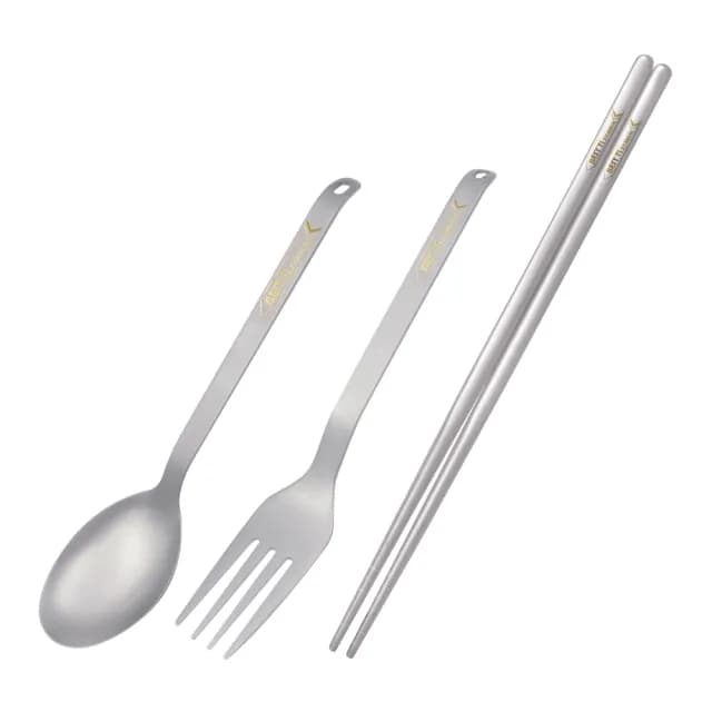 【BEST Ti】純鈦餐具三件組 防滑落湯叉(純鈦方筷20cm/ 純鈦湯匙/ 純鈦叉子)