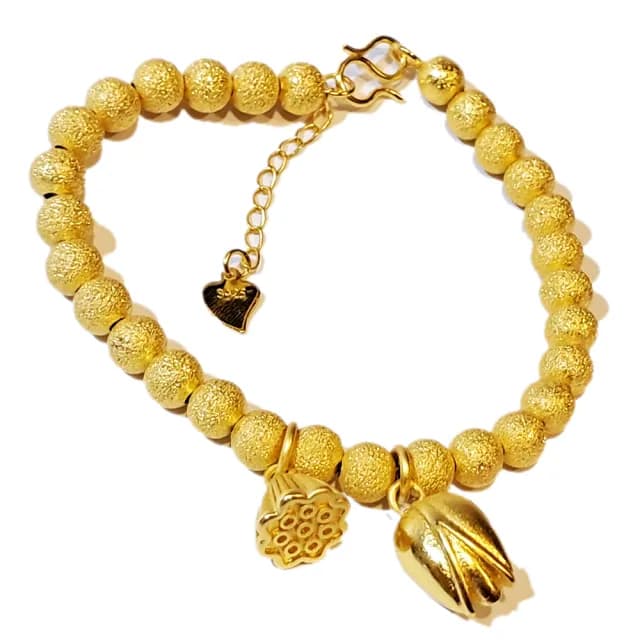 【十方佛教文物】金蓮蓬 沙金手鍊6mm(大悲咒加持108遍以上)