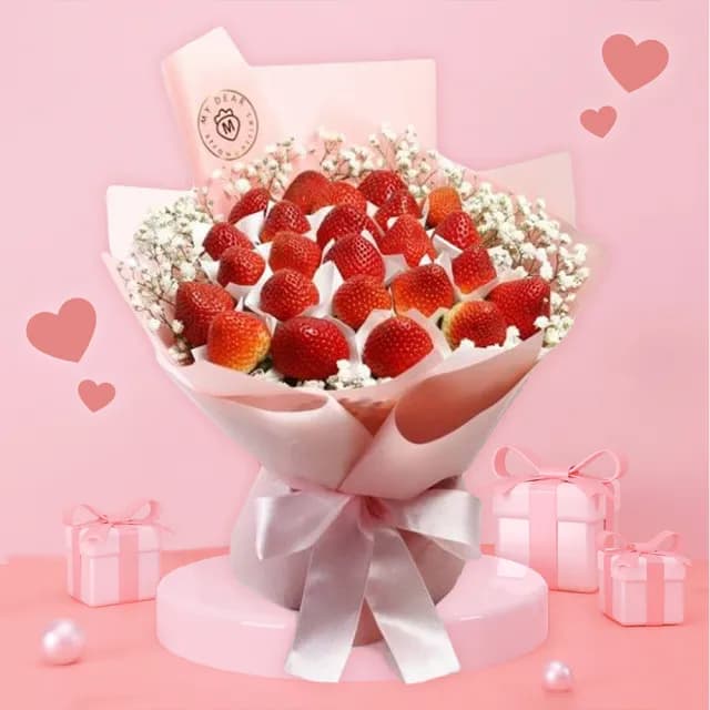 【My Dear草莓花束】Summer love 粉色草莓花束大型(水果花束/情人節/告白/生日禮物/超人氣花束/草莓)
